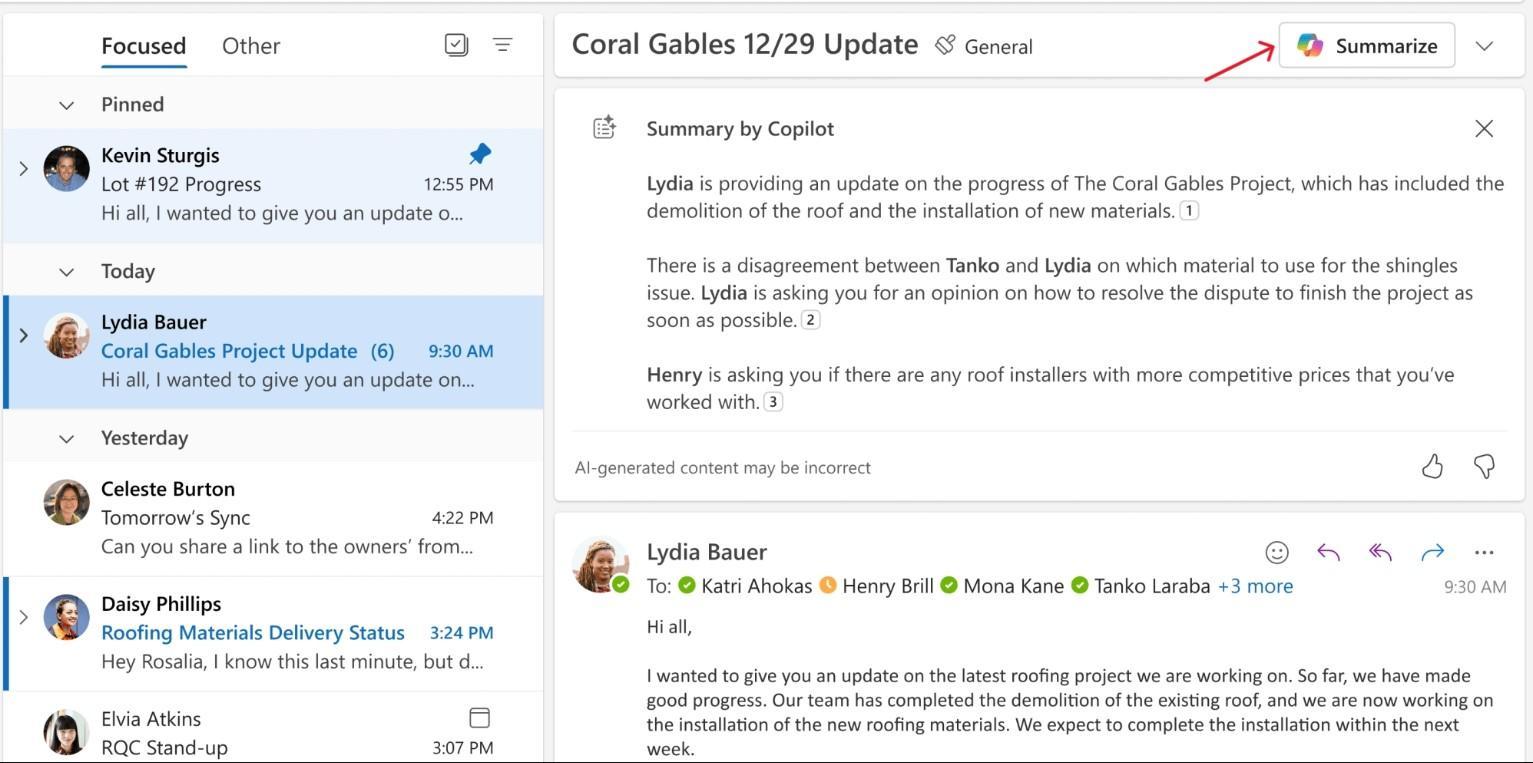 Microsoft copilot's feature in outlook